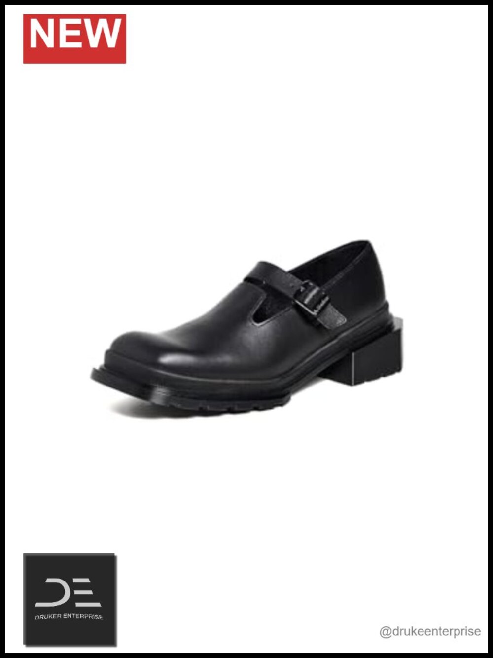 Faux Leather Square Toe Mary Jane Block Heel Flats 1.75in